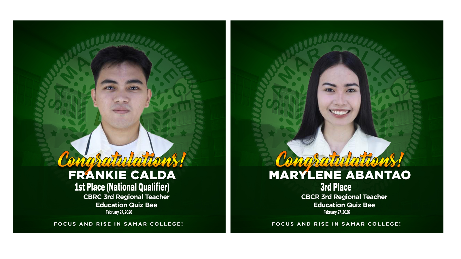 SC Secures First and Third Place in the 3rd Regional Teacher Education Quiz Bee; Calda Advances to National Level