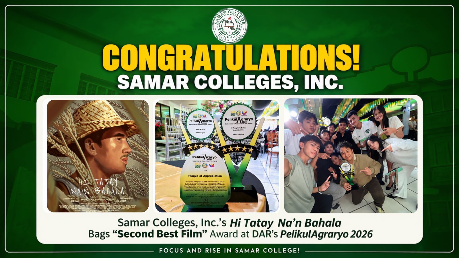 Samar Colleges, Inc.’s Hi Tatay Na’n Bahala Bags “Second Best Film” Award at DAR’s PelikulAgraryo 2026